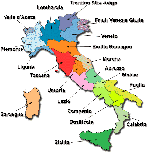 Le Regioni D Italia Liguria Piemonte Valle D Aosta Lombardia Trentino Alto Adige Friuli Venezia Giulia Veneto Emilia Romagna Toscana Marche Umbria Lazio Abruzzo Molise Campania Puglia Basilicata Calabria Sicilia Sardegna